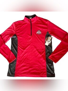 NWT Mens Size S Ohio State Buckeyes Colosseum 1/4 Zip Pullover Red Gray Football